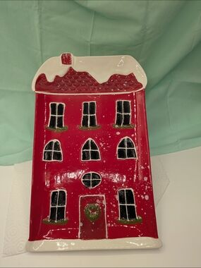 Holiday Red Ceramic House Serving Tray - Unbranded